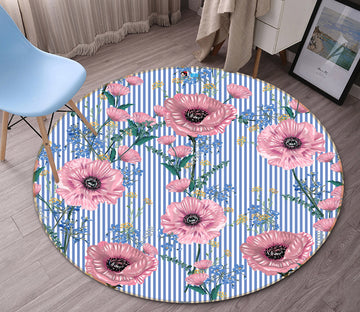 3D Pink Flowers 81068 Round Non Slip Rug Mat