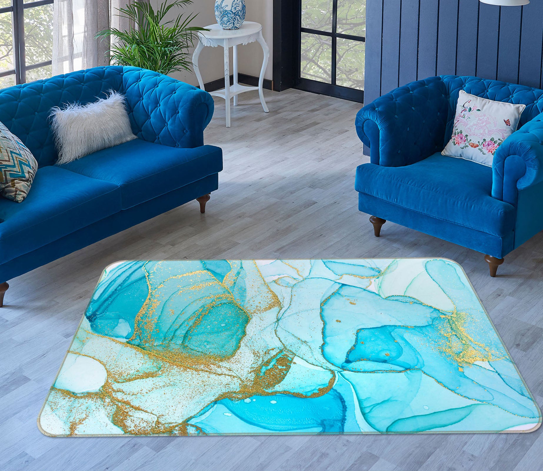 3D Light Blue Pattern 29158 Non Slip Rug Mat