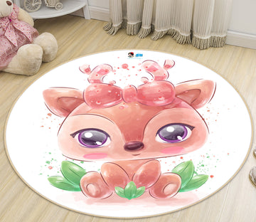 3D Cute Cartoon Deer 74288 Round Non Slip Rug Mat