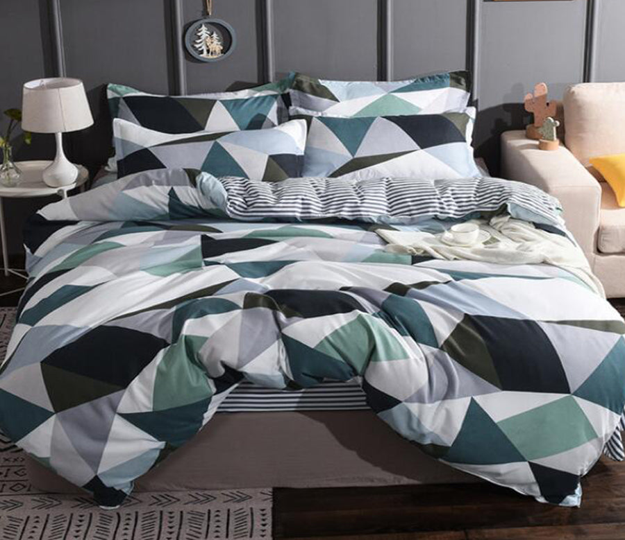 3D Green Black Pieces 13097 Bed Pillowcases Quilt