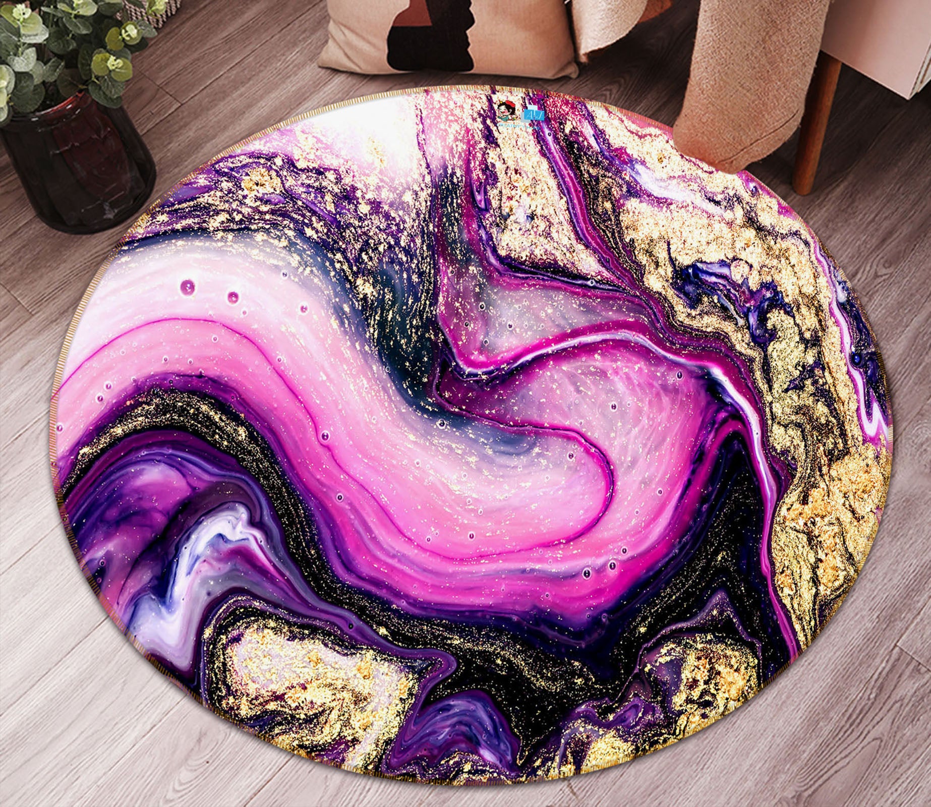 3D Purple Pattern 71131 Round Non Slip Rug Mat
