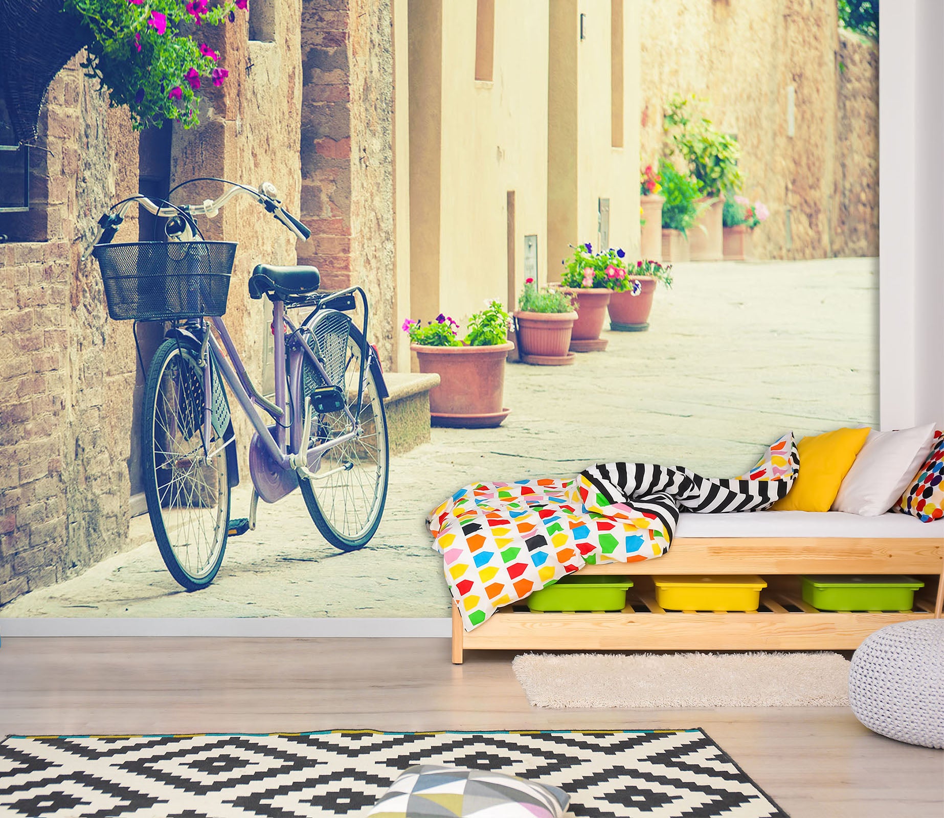 3D Bicycle Flower Pot 309 Vehicle Wall Murals