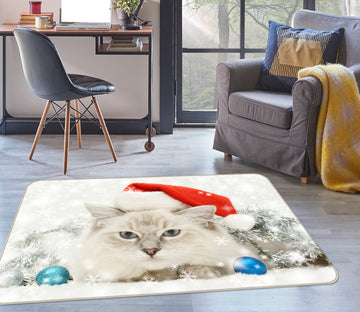 3D Kitten Christmas Hat 112 Animal Non Slip Rug Mat