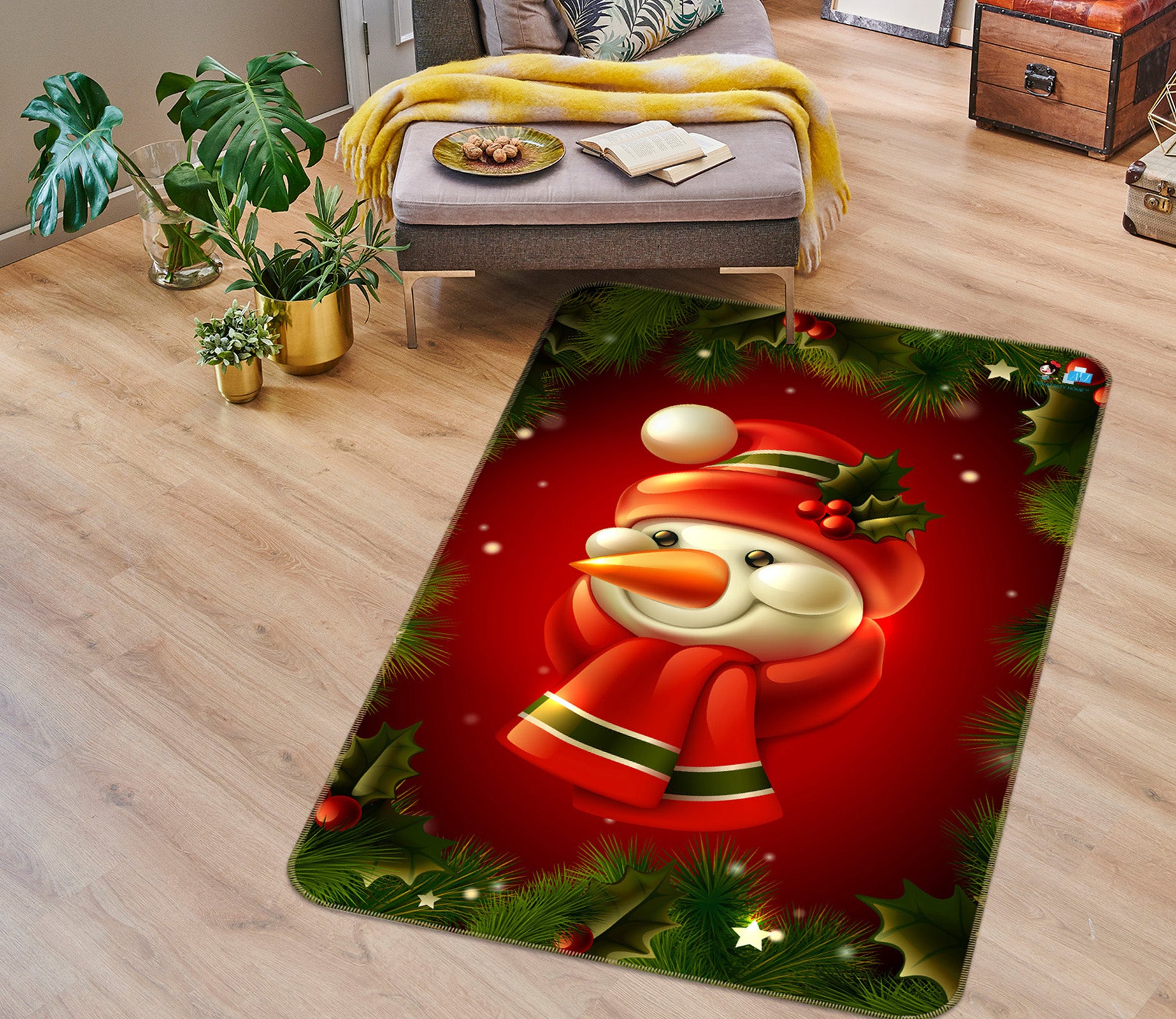 3D Snowman Scarf 55128 Christmas Non Slip Rug Mat Xmas