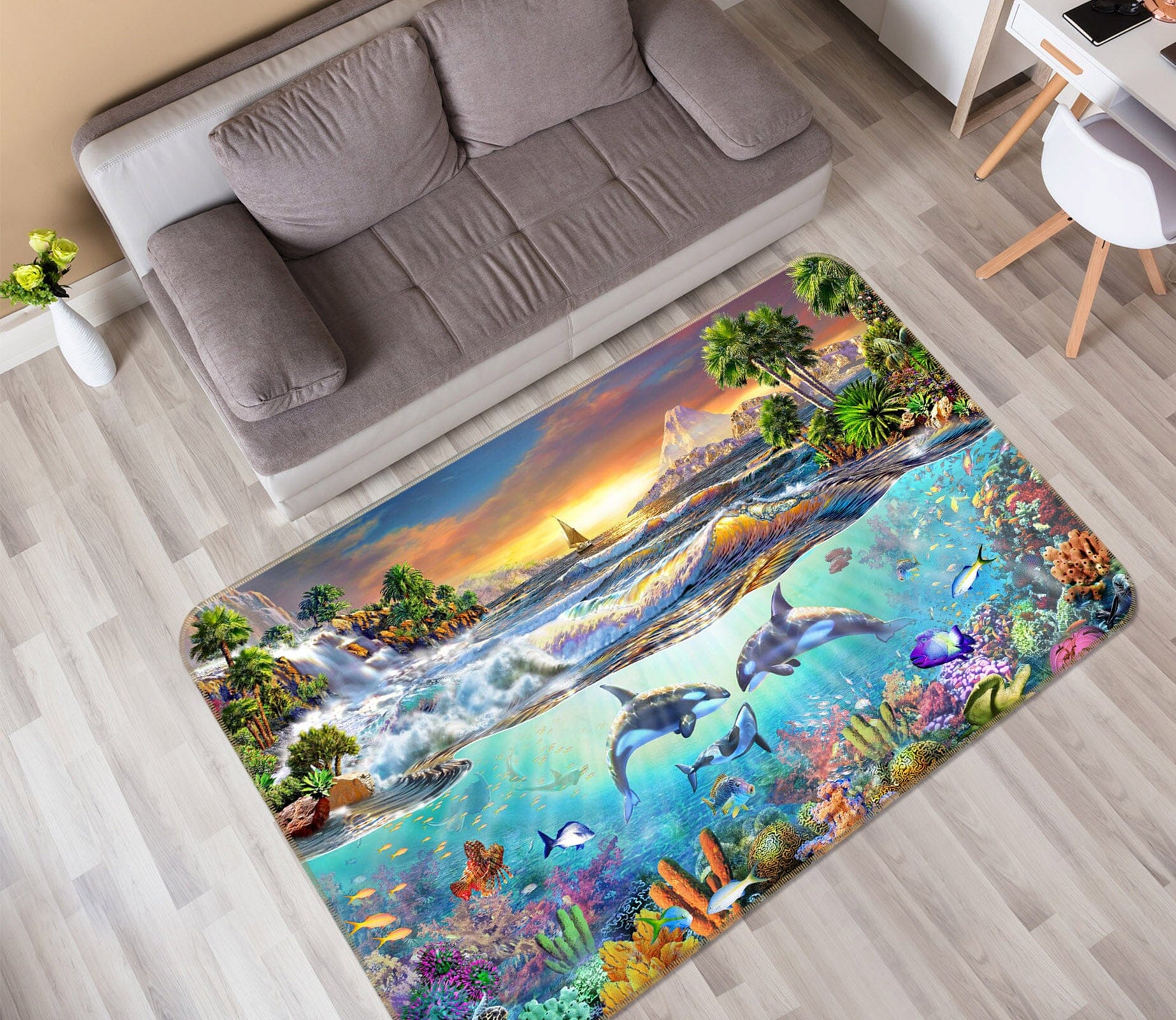 3D Cute Dolphin 1053 Adrian Chesterman Rug Non Slip Rug Mat Mat AJ Creativity Home 