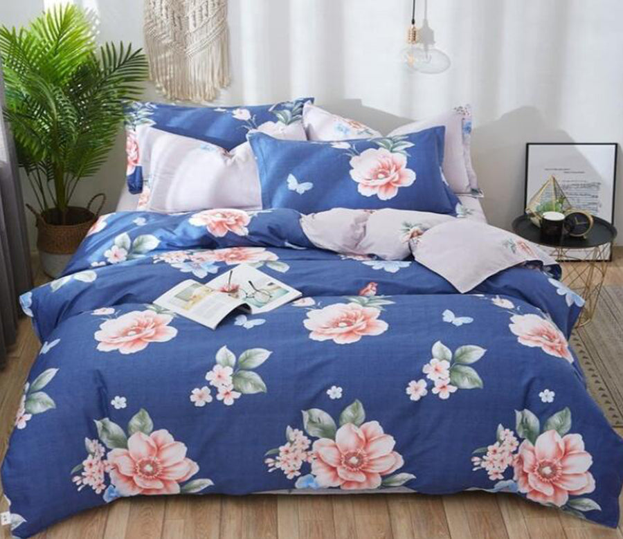 3D Big Flowers On Blue Background 3122 Bed Pillowcases Quilt