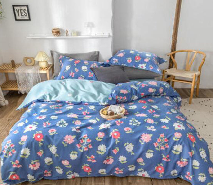 3D Dark Blue Bottom Flower 13181 Bed Pillowcases Quilt