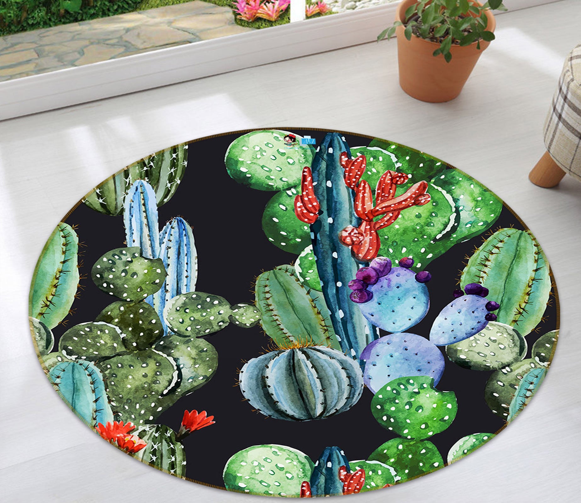 3D Cactus 72174 Round Non Slip Rug Mat
