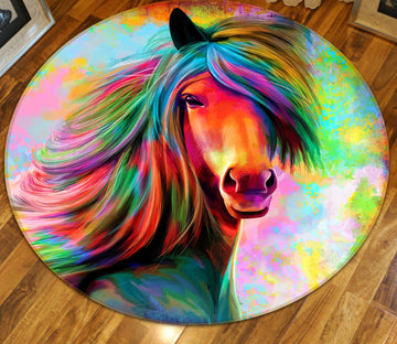 3D Color Horse 71205 Round Non Slip Rug Mat