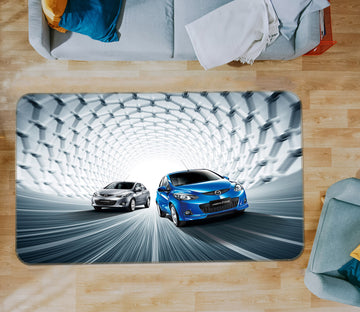 3D Blue Silver Two Cars 42020 Vehicle Non Slip Rug Mat