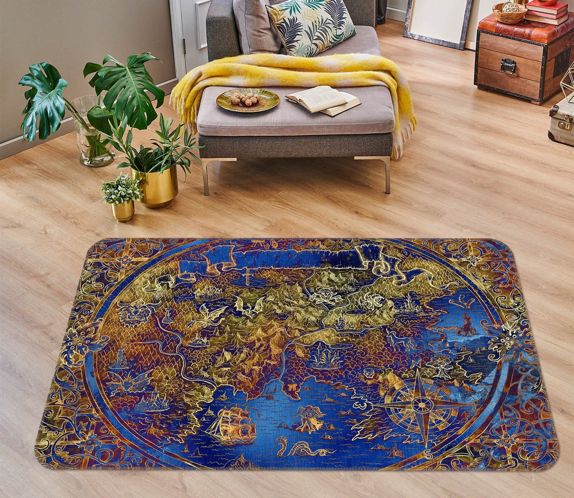 3D Golden Pattern 311 World Map Non Slip Rug Mat Mat AJ Creativity Home 