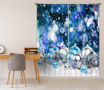3D Silver Blue Ball 52046 Christmas Curtains Drapes Xmas
