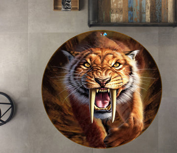 3D Saber-Toothed Tiger 83141 Jerry LoFaro Rug Round Non Slip Rug Mat