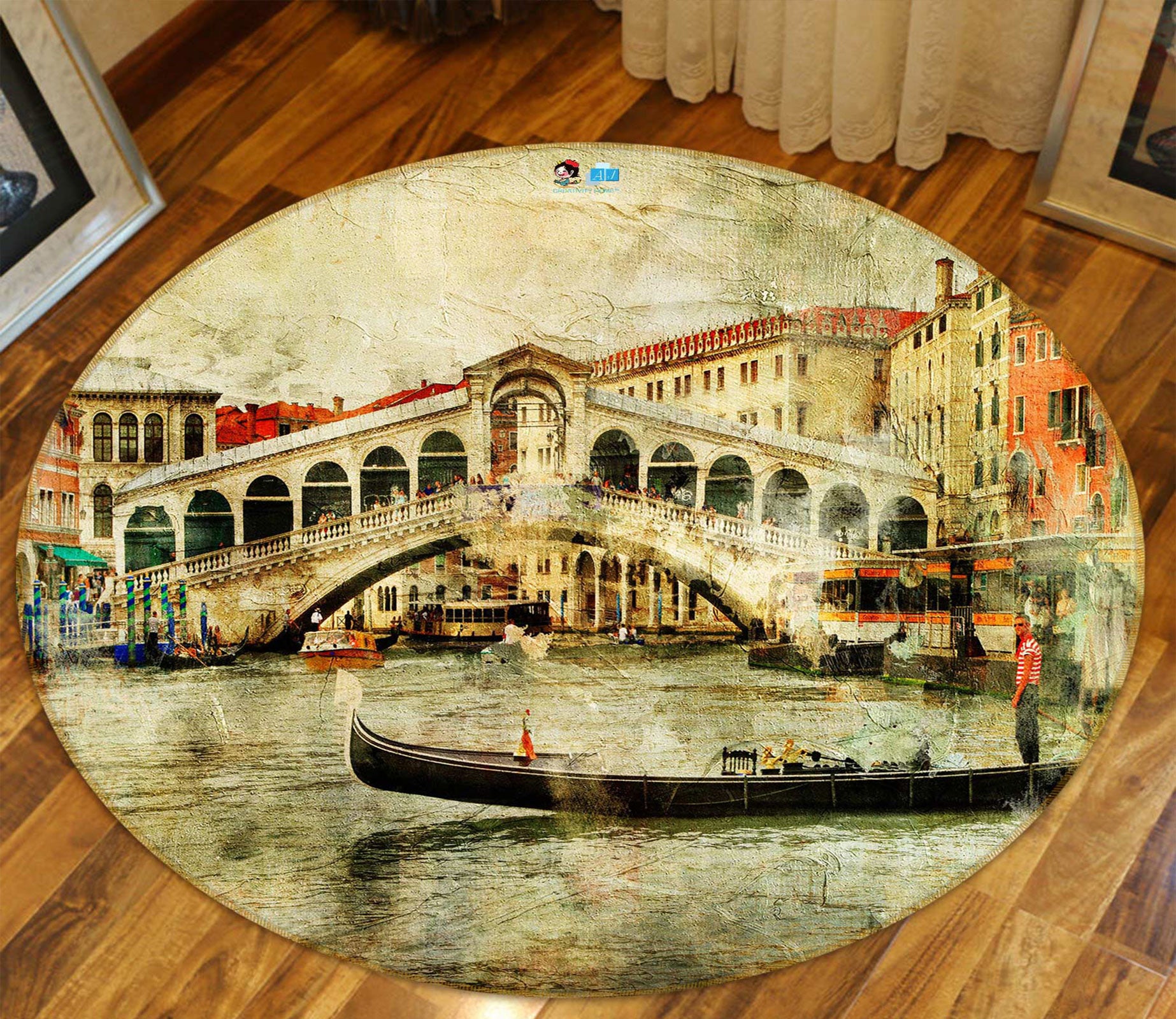 3D Small Town Ship 72159 Round Non Slip Rug Mat