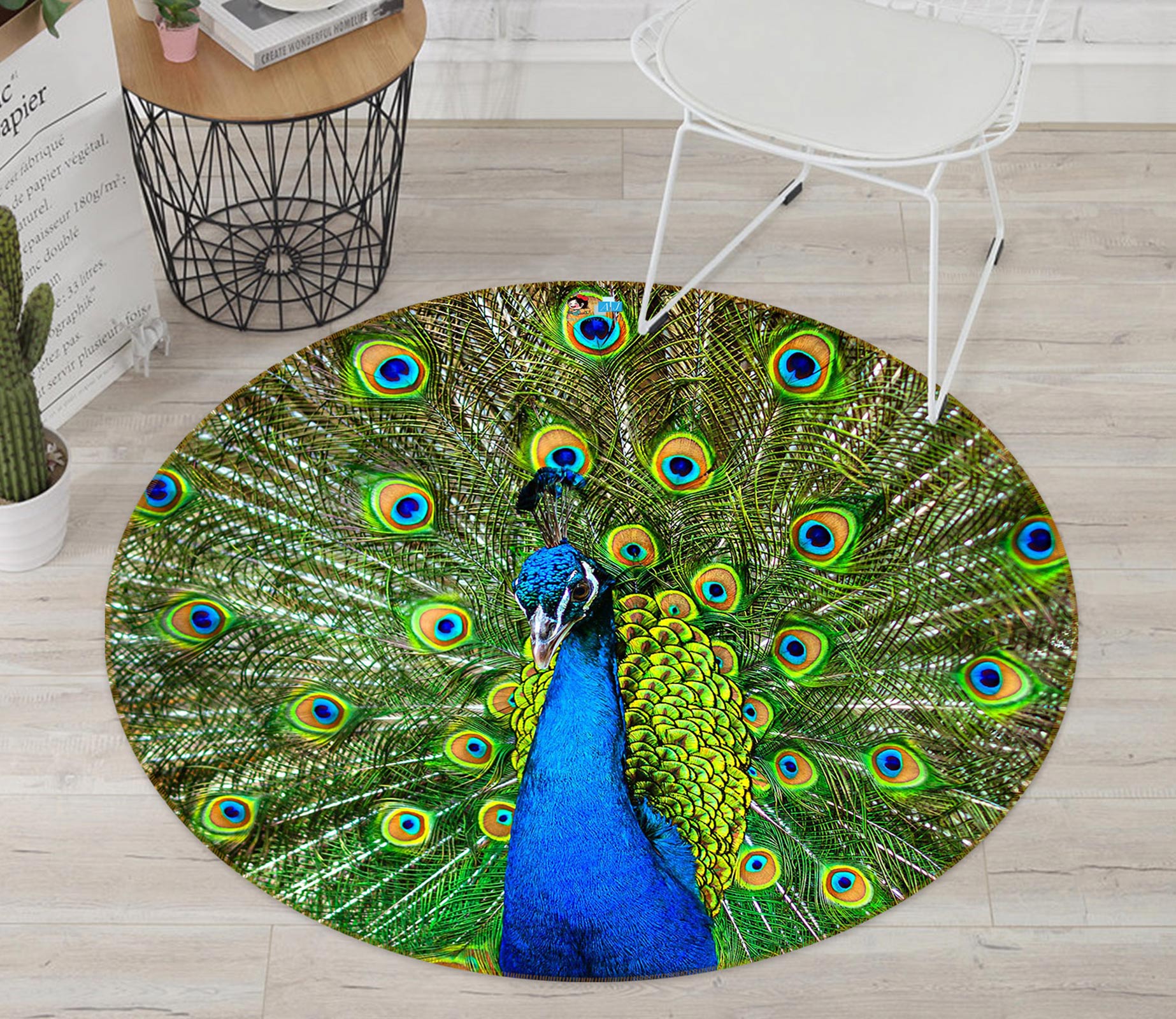 3D Peacock 81205 Round Non Slip Rug Mat