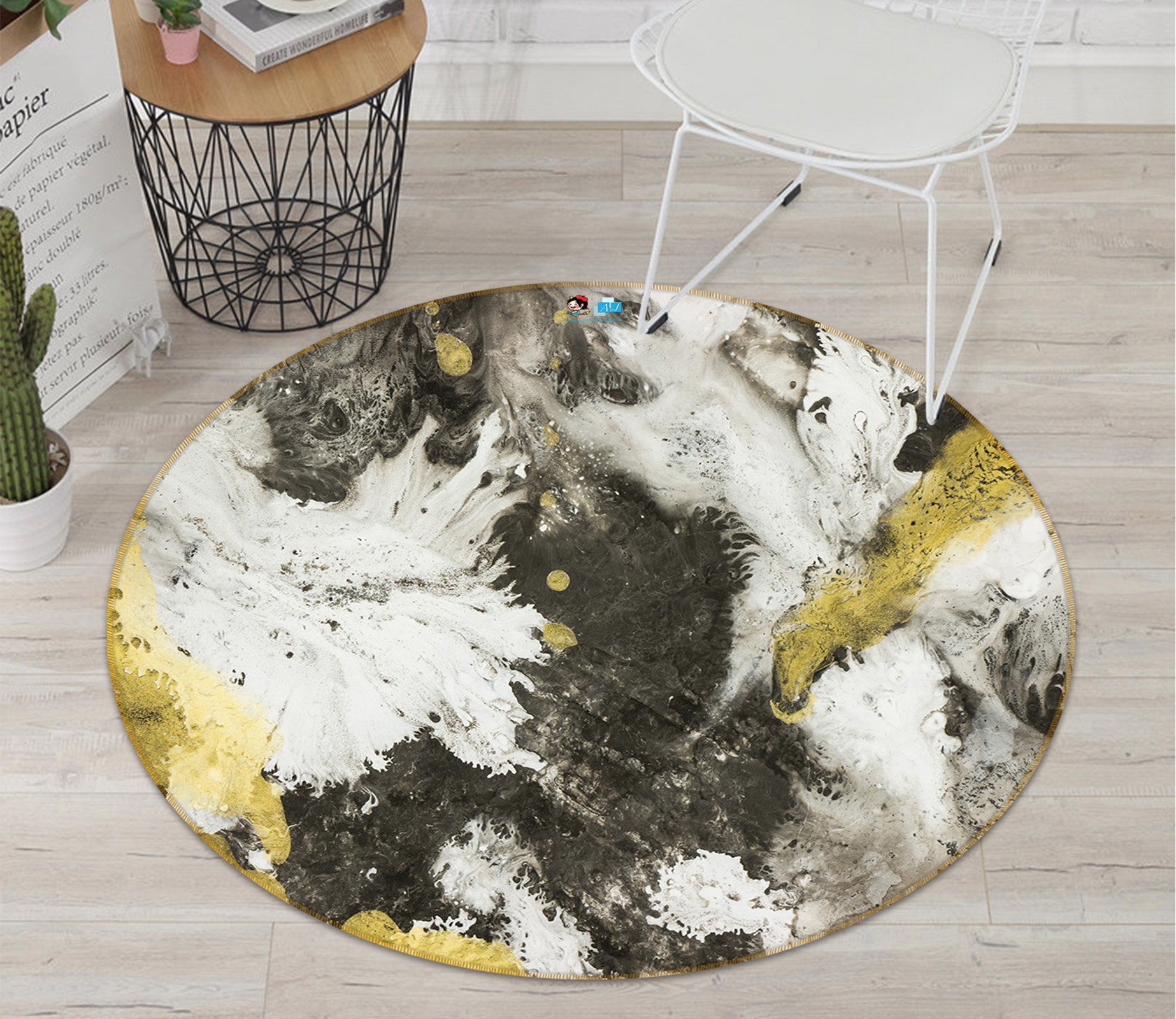 3D White And Black Graffiti 73 Round Non Slip Rug Mat Mat AJ Creativity Home 