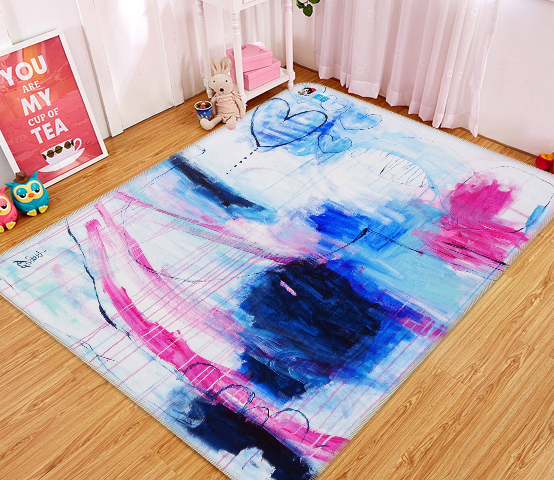 3D Blue Pink Watercolor 123180 Misako Chida Rug Non Slip Rug Mat