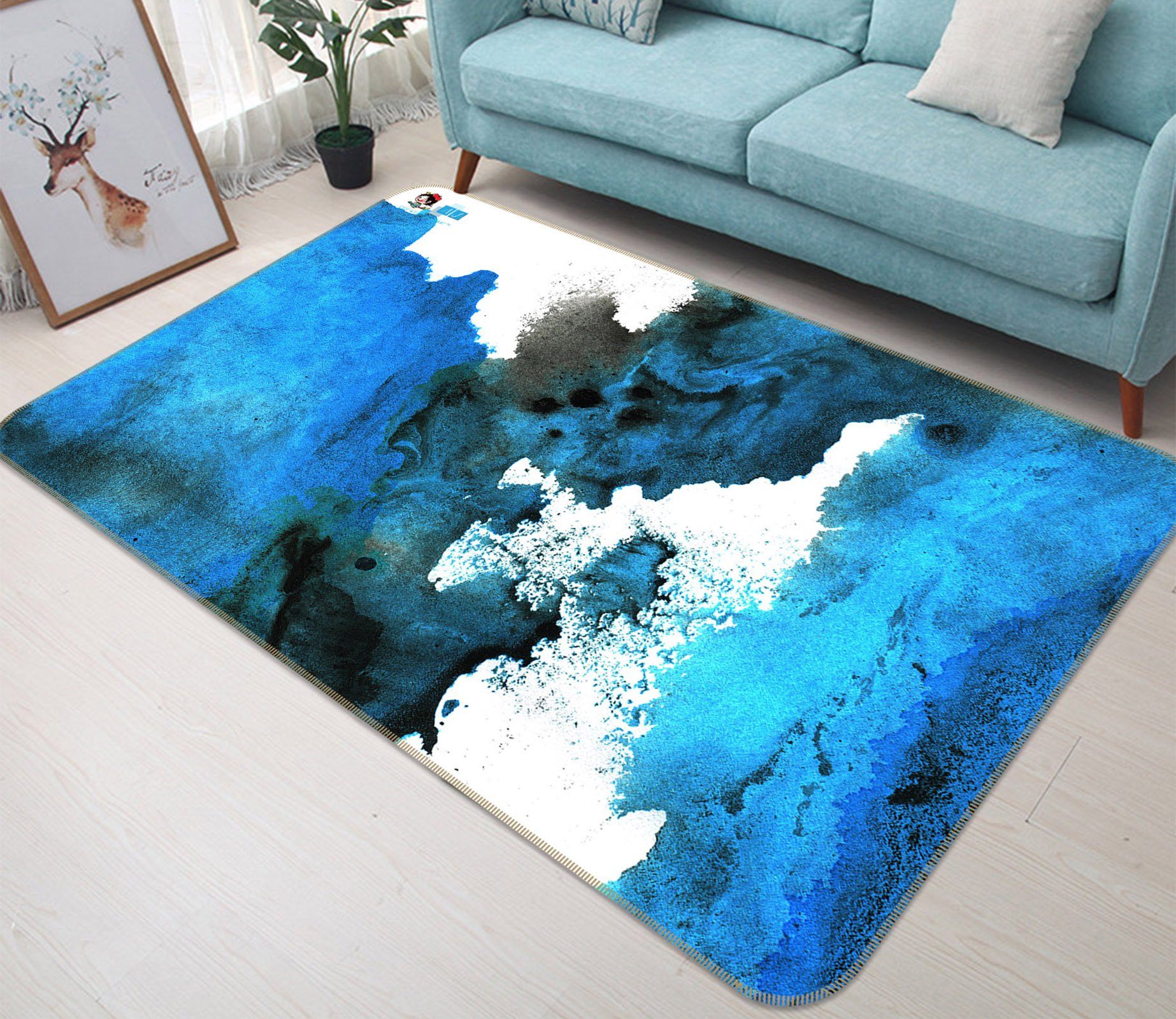 3D Blue Ink Painting 37 Non Slip Rug Mat Mat AJ Creativity Home 