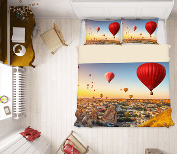 3D Red Hot Air Balloon 63170 Bed Pillowcases Quilt