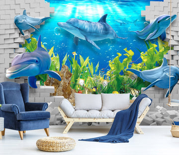 3D Undersea Dolphin 1428 Wall Murals Wallpaper AJ Wallpaper 2 