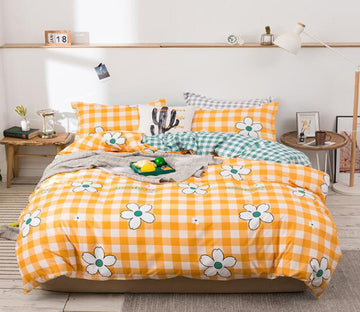 3D Yellow Grid 13110 Bed Pillowcases Quilt