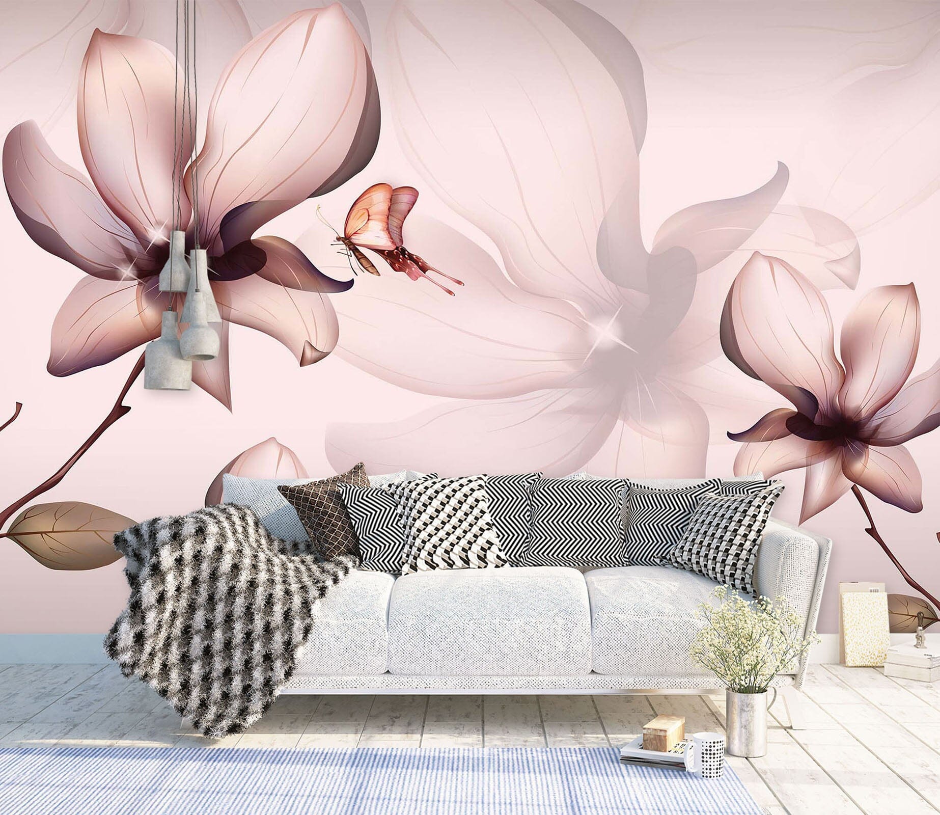 3D Pink Flowers 1490 Wall Murals Wallpaper AJ Wallpaper 2 