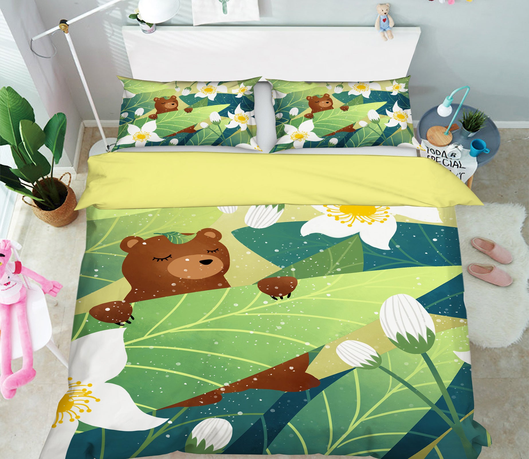 3D Bear Leaves 12007 Bed Pillowcases Quilt
