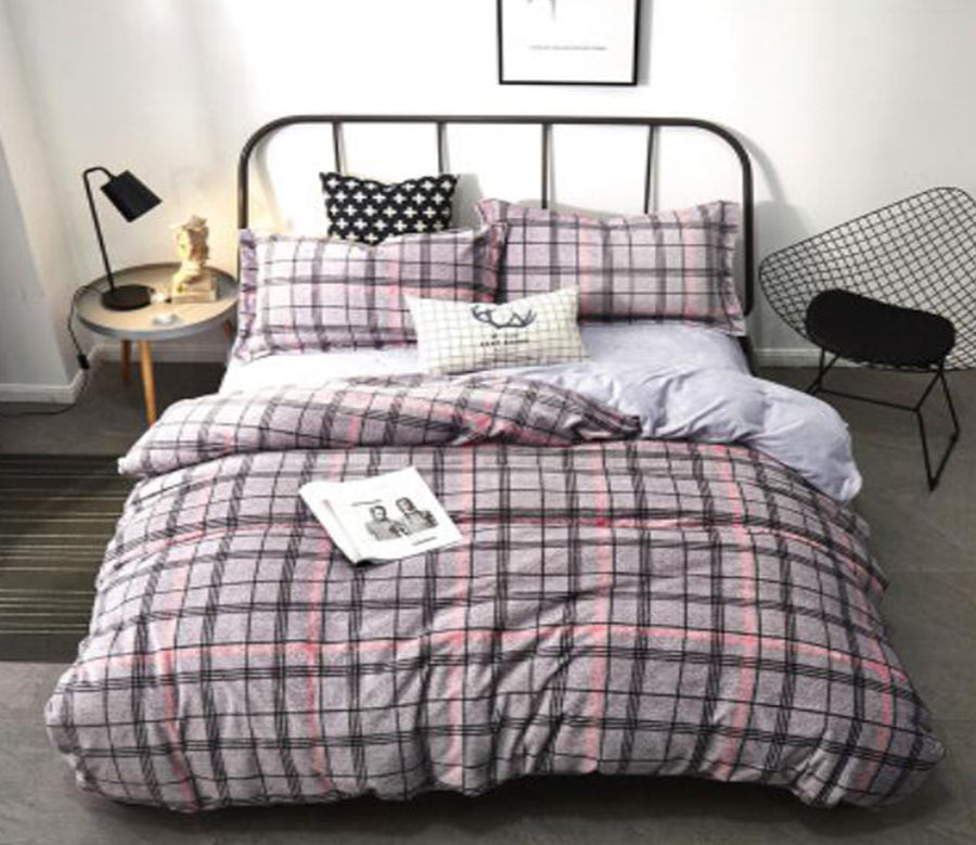 3D Grey-Purple Check Pattern 20172 Bed Pillowcases Quilt