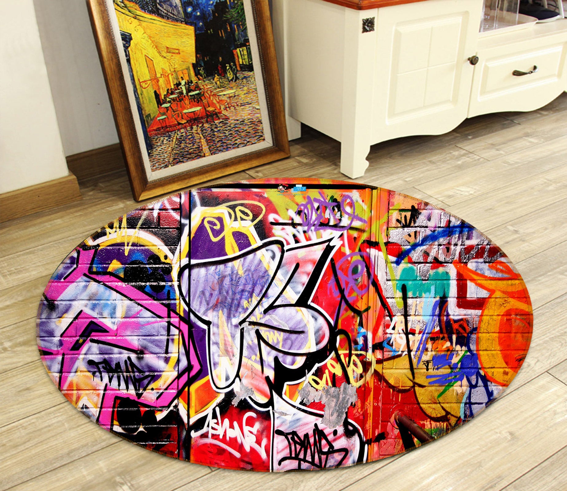 3D Graffiti Wall 72286 Round Non Slip Rug Mat