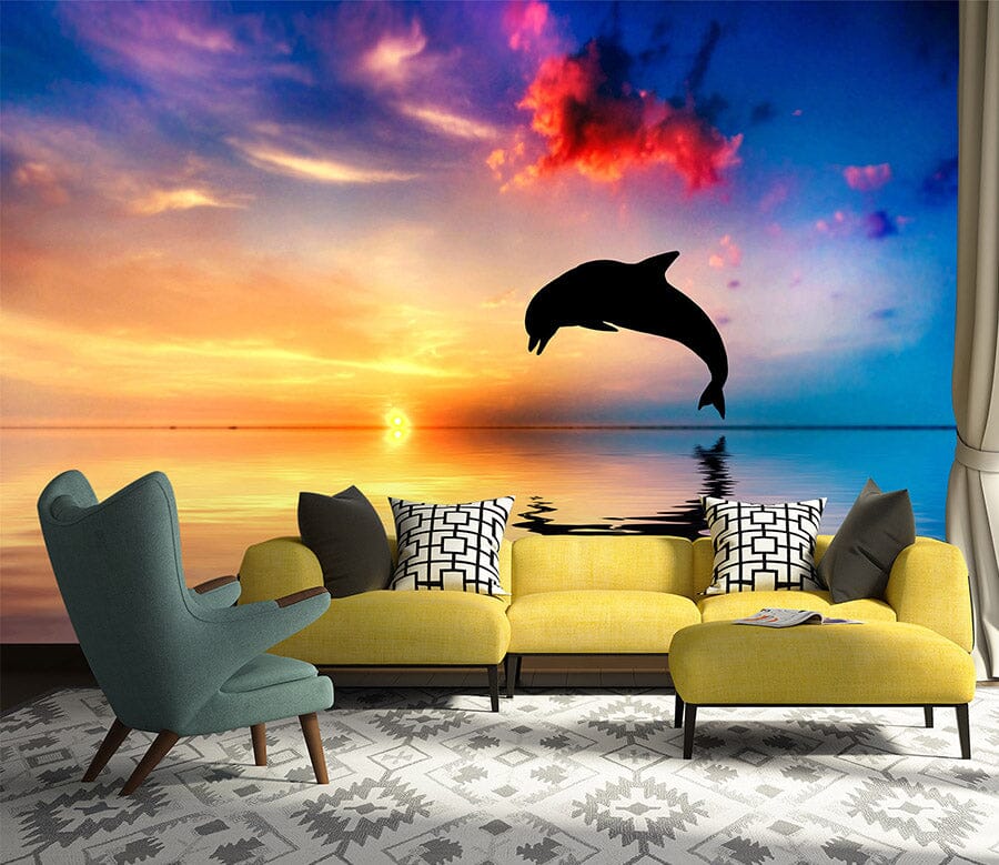 3D Sunset Dolphin 1025 Wall Murals Wallpaper AJ Wallpaper 2 