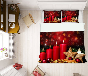 3D Red Candle Five-Pointed Star 50009 Christmas Quilt Duvet Cover Xmas Bed Pillowcases