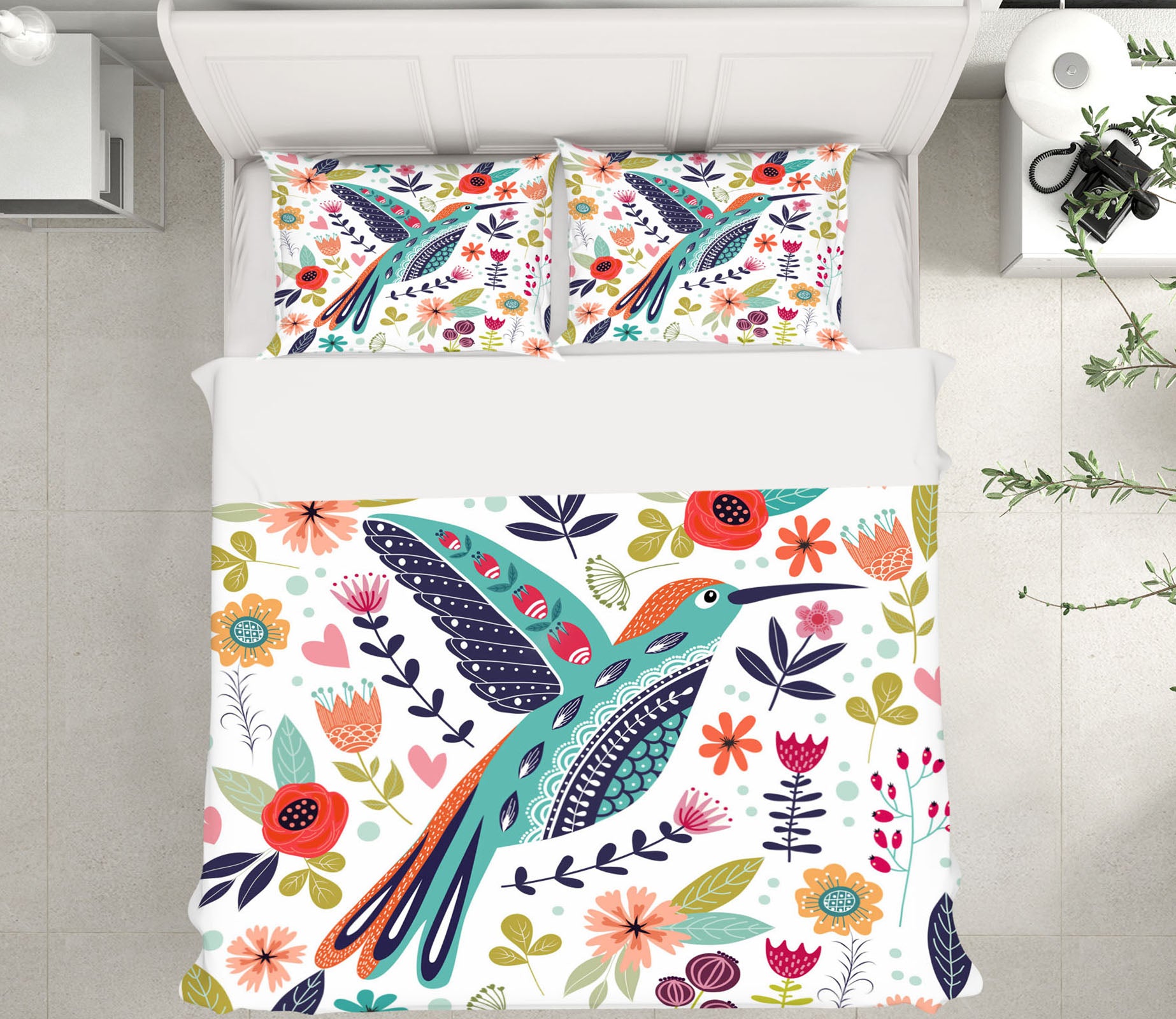 3D Flowers Bird 58243 Bed Pillowcases Quilt