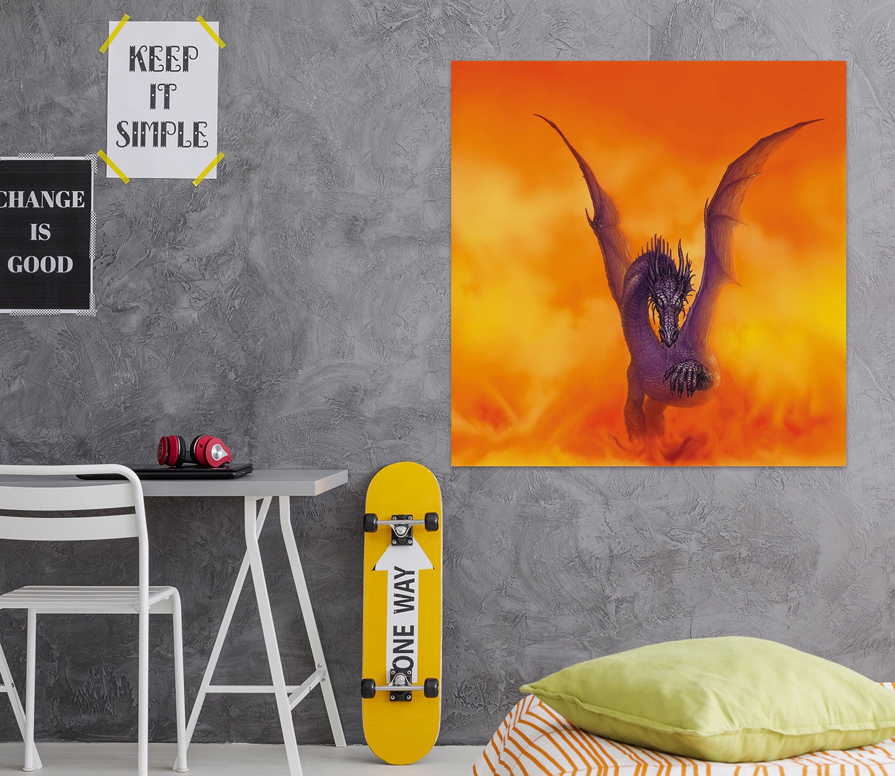 3D Orange Sky Purple Dragon 8083 Ciruelo Wall Sticker