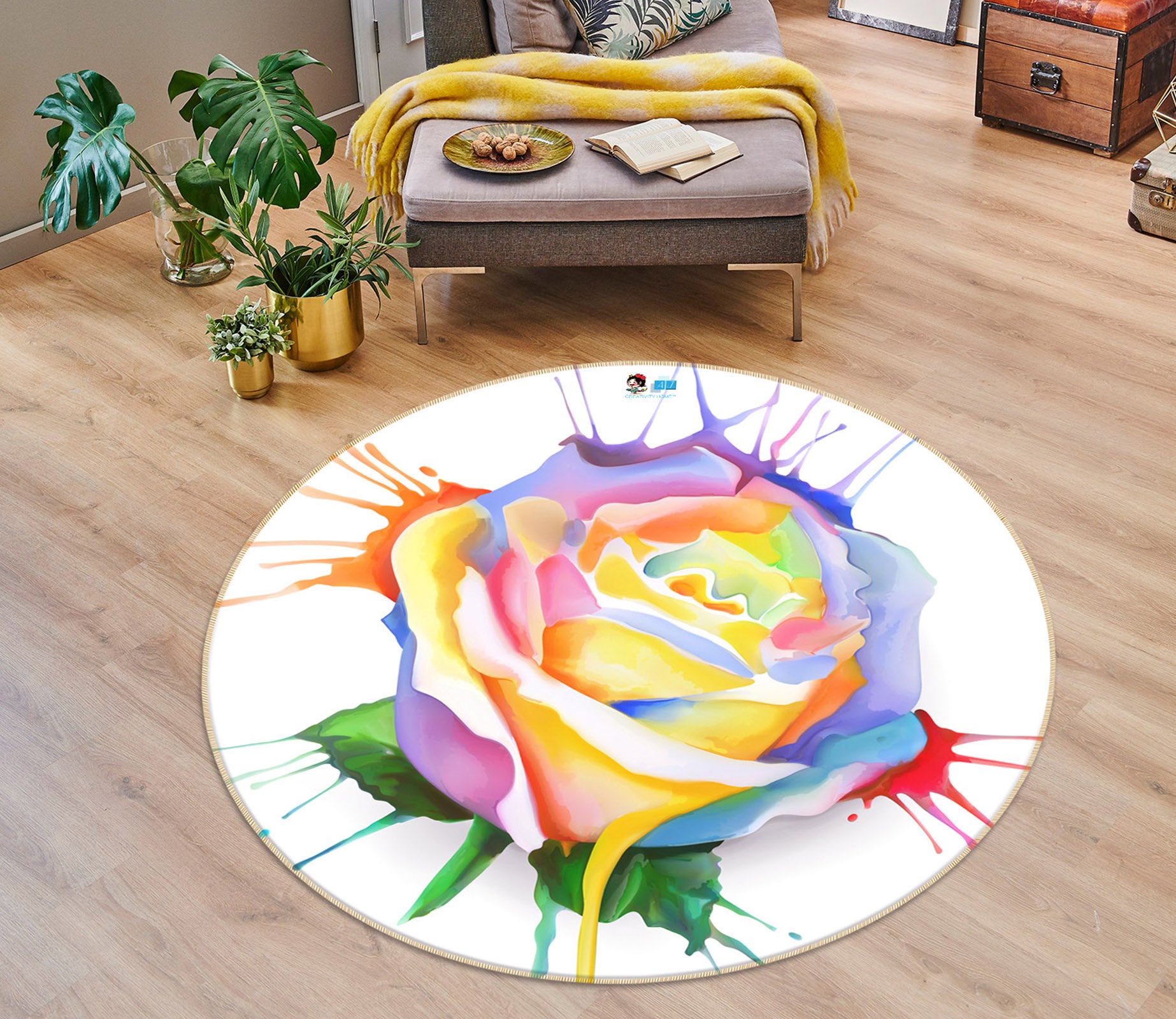 3D Colored Roses 74220 Round Non Slip Rug Mat