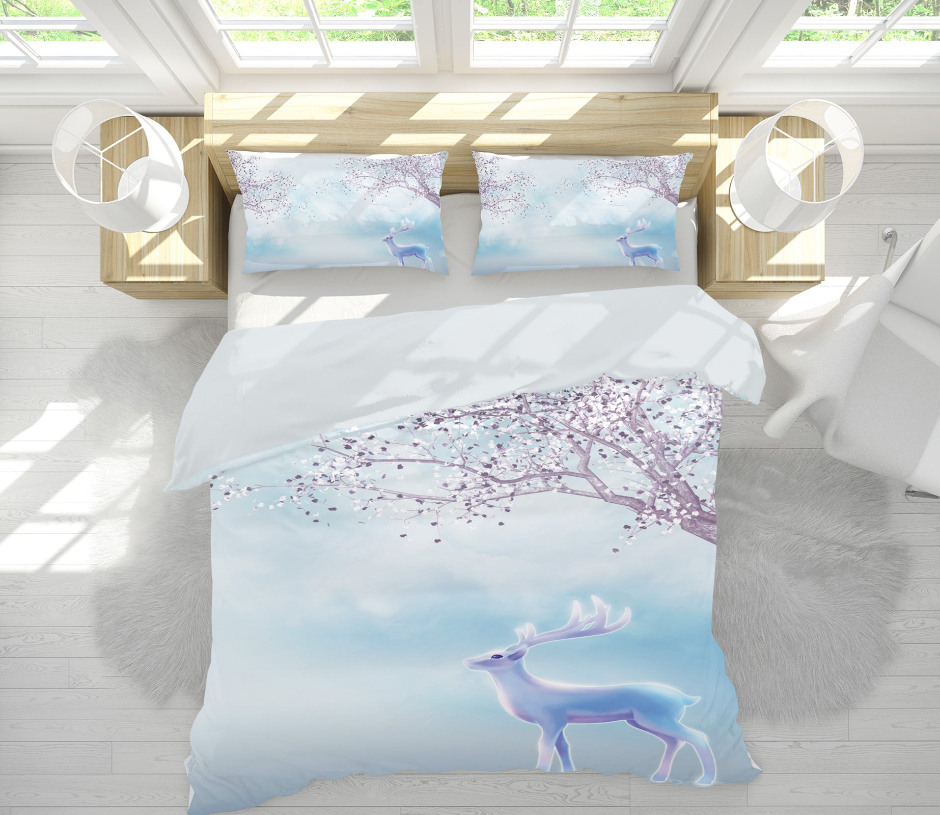 3D White Deer Plum Blossom 12059 Bed Pillowcases Quilt