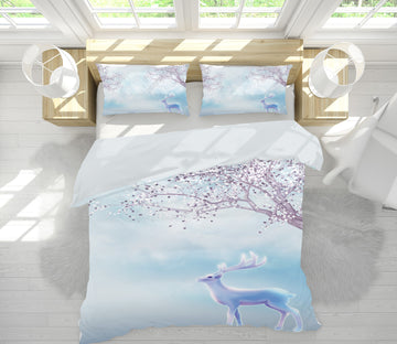3D White Deer Plum Blossom 12059 Bed Pillowcases Quilt