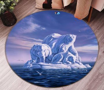 3D Polar Bear Snow Sculpture 83135 Jerry LoFaro Rug Round Non Slip Rug Mat