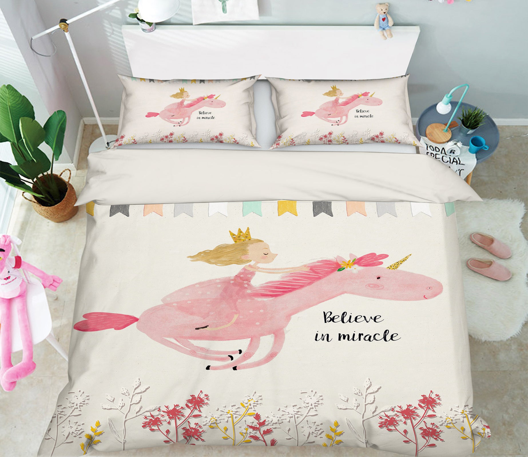 3D Pink Unicorn 13110 Bed Pillowcases Quilt