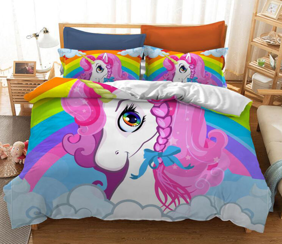 3D Cartoon Big Eyed Unicorn 1119 Bed Pillowcases Quilt