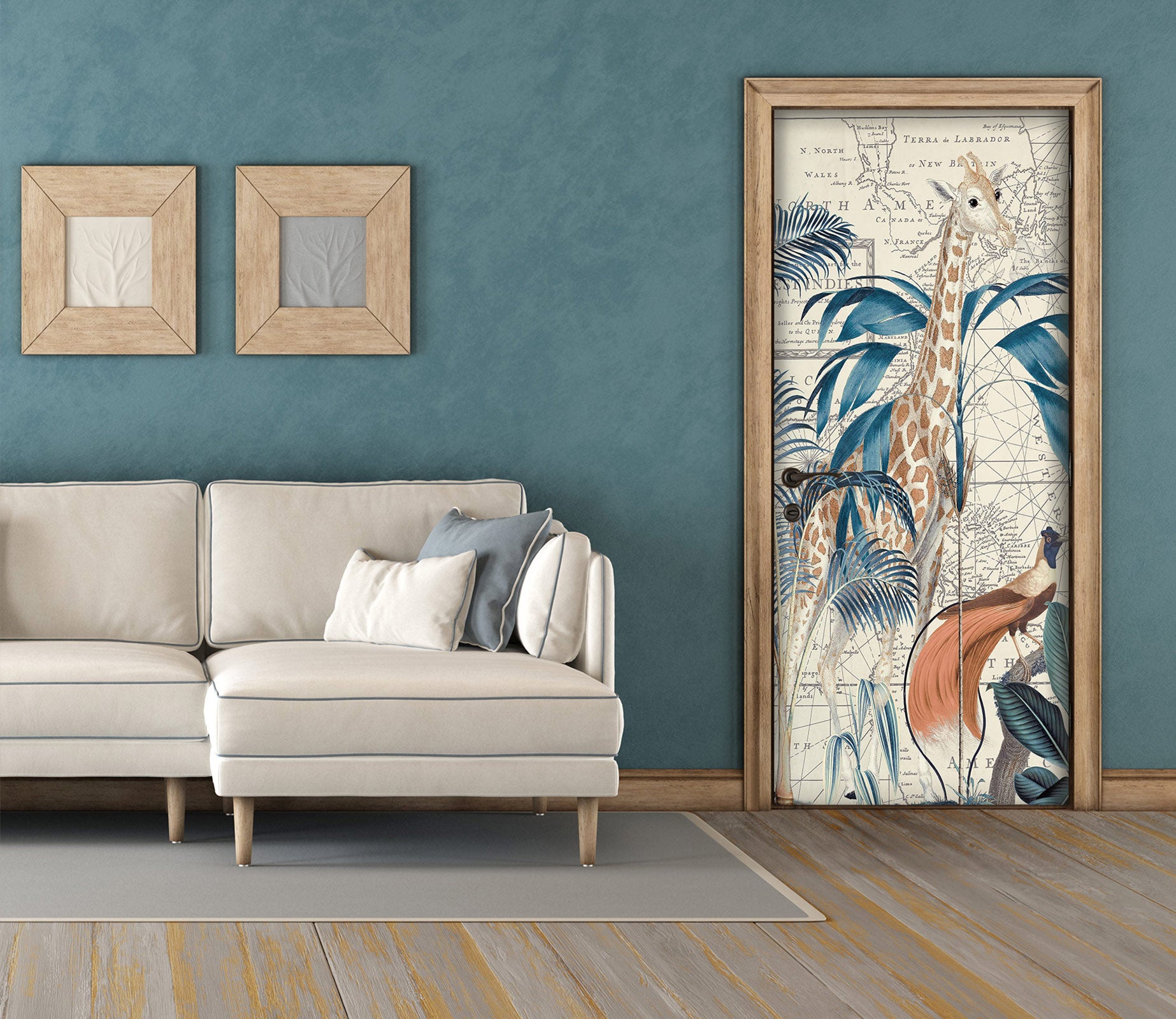 3D Giraffe Bird Leaves 11960 Andrea Haase Door Mural