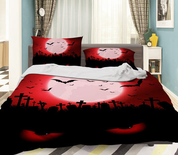 3D Red Moon Bat 1202 Halloween Bed Pillowcases Quilt Quiet Covers AJ Creativity Home 