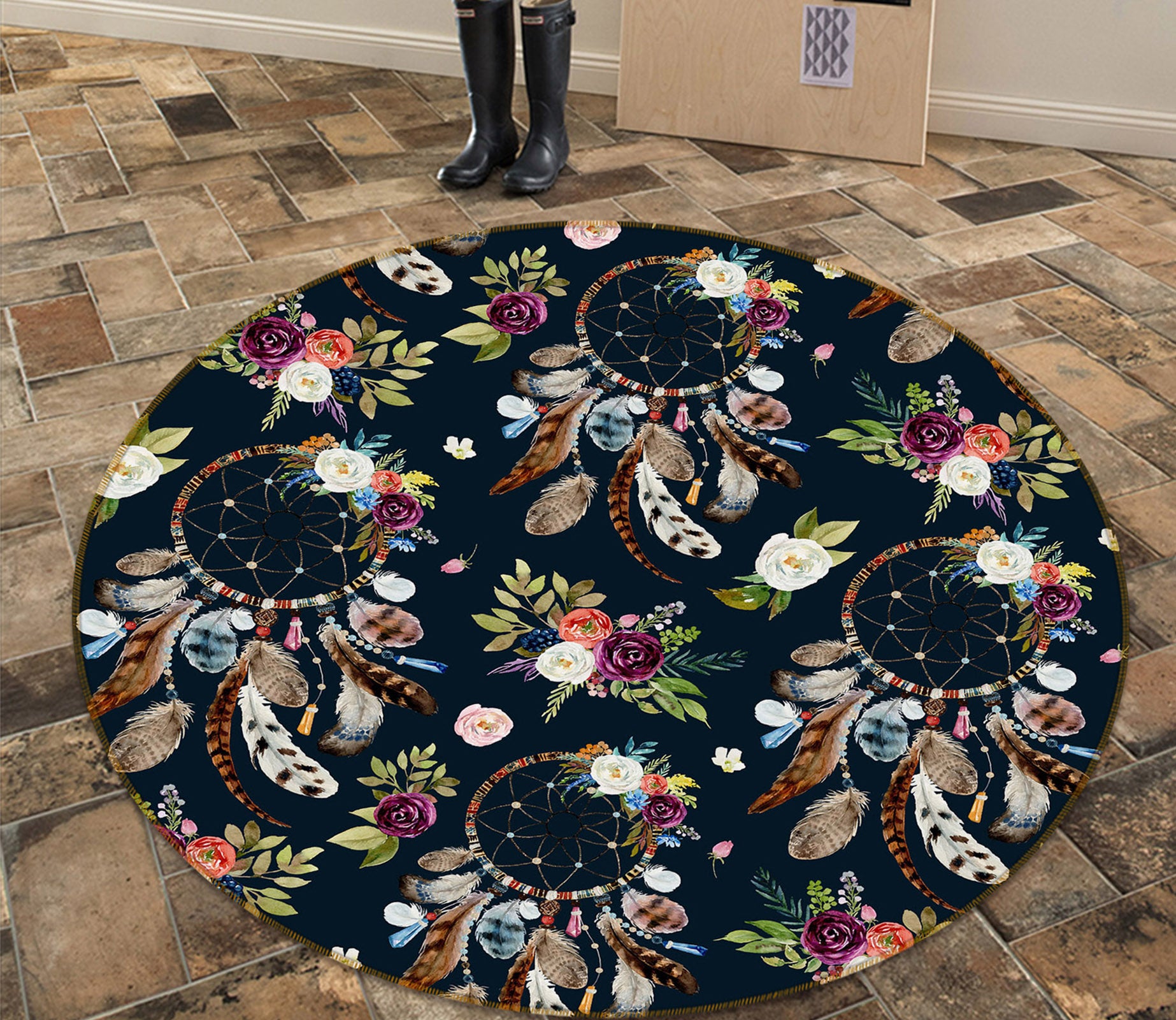 3D Many Dream Catchers 29035 Round Non Slip Rug Mat