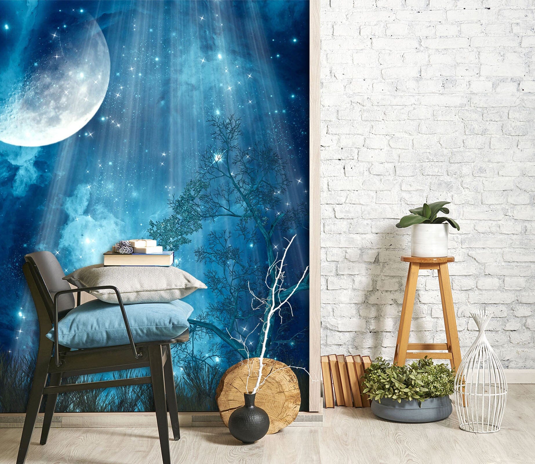 3D Moonlight Stars 101 Wall Murals Wallpaper AJ Wallpaper 2 