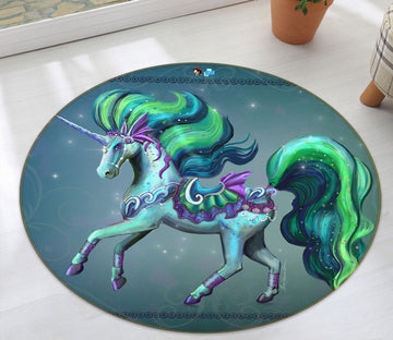 3D Green Unicorn 83168 Rose Catherine Khan Rug Round Non Slip Rug Mat