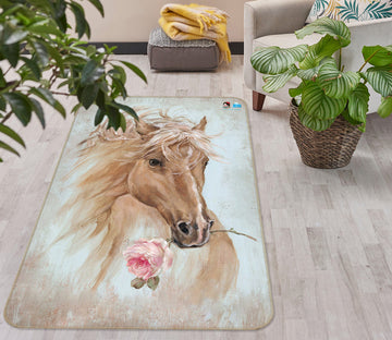3D Horse With Flowers 1070 Debi Coules Rug Non Slip Rug Mat