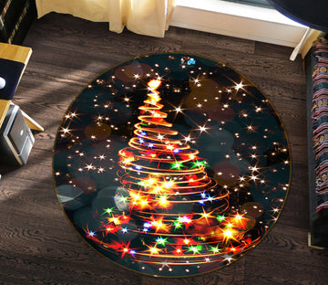 3D Colored Lights Tree 54179 Christmas Round Non Slip Rug Mat Xmas