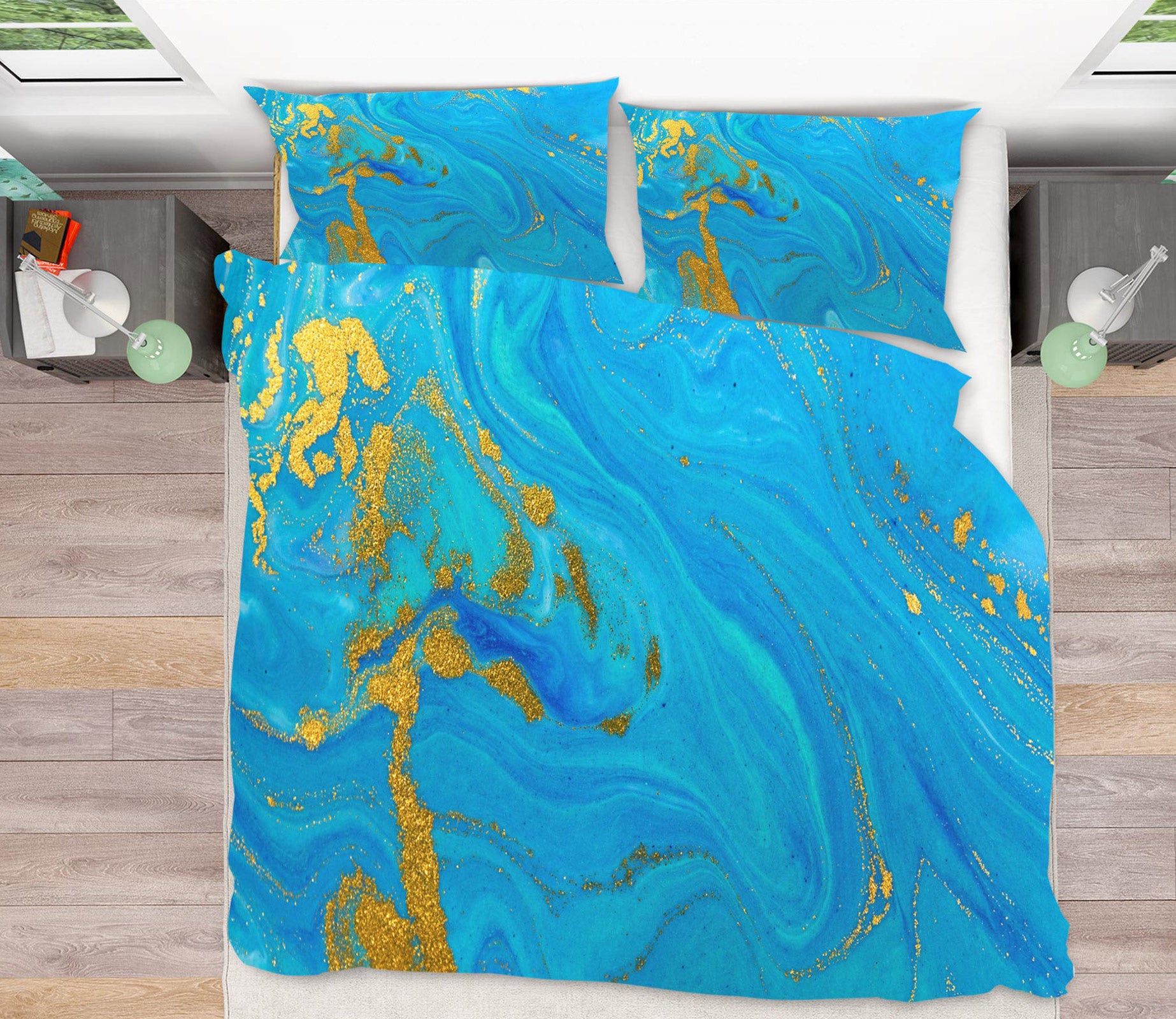 3D Blue Golden Texture 59135 Bed Pillowcases Quilt