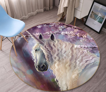 3D One-Horned Curly Horse 37165 Animal Round Non Slip Rug Mat