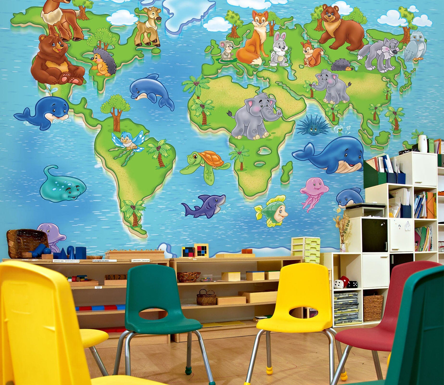 3D Oasis Animals 2041 World Map Wall Murals Wallpaper AJ Wallpaper 2 
