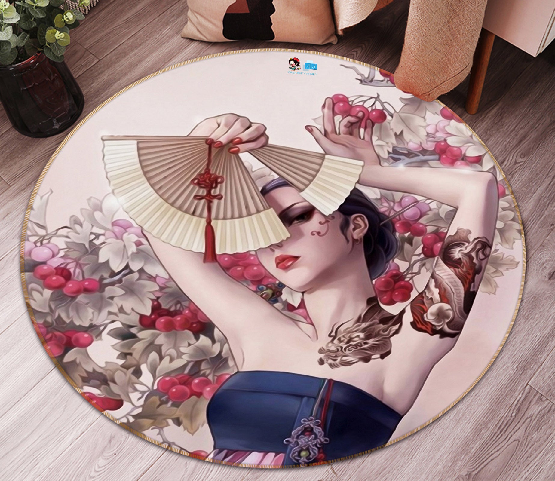 3D Fan Beauty 74051 Round Non Slip Rug Mat